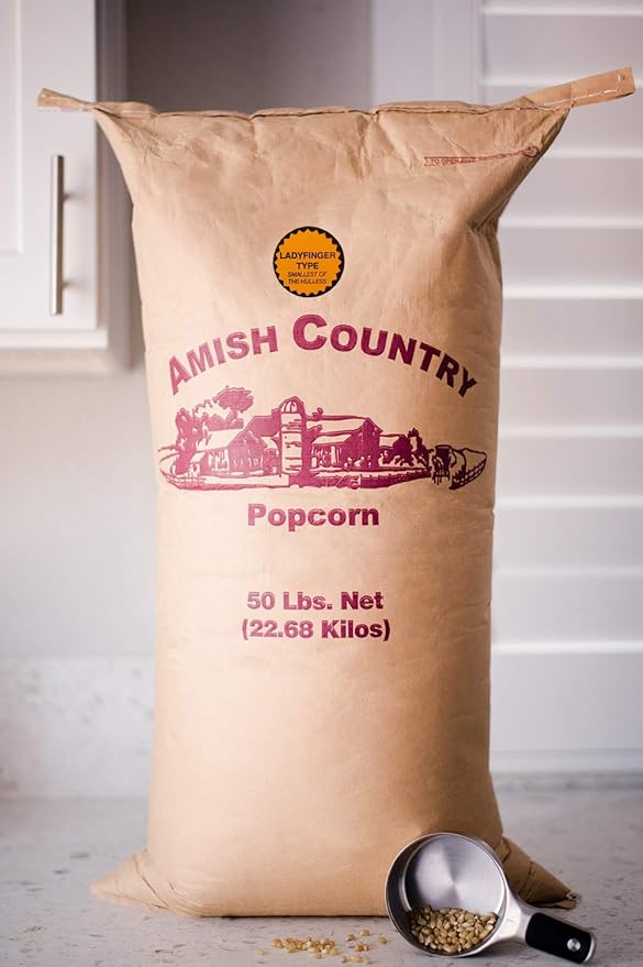 Amish Country Popcorn | 50 Lb Bag Ladyfinger Kernels | Old Fashioned, Non-GMO and Gluten Free (50lb Bag)