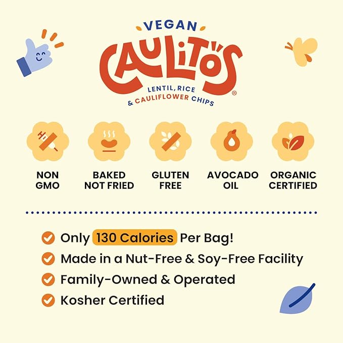 Caulitos ??15 Pack | Lentil, Rice & Cauliflower Chips | Organic, Gluten-Free, Non-GMO, Kosher, Nut-Free, Baked with Avocado Oil (22.5 oz, Nacho Cheese)