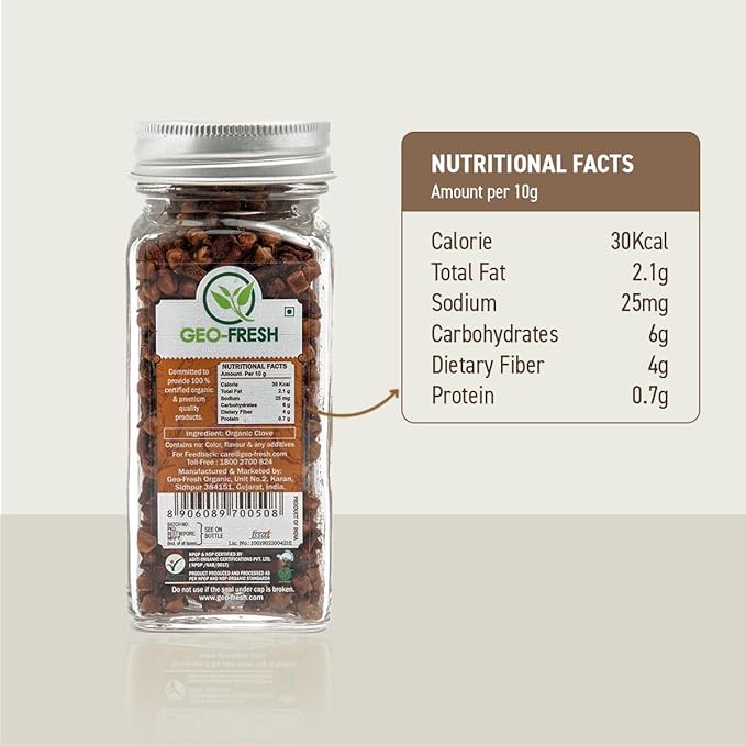 Geo-Fresh Cloves Whole Organic - 1.41 oz (40g) - Organic Cloves Whole - USDA Certified, Non-GMO, Kosher, Gluten Free - Clove Spice for Cooking & Baking - Product of India