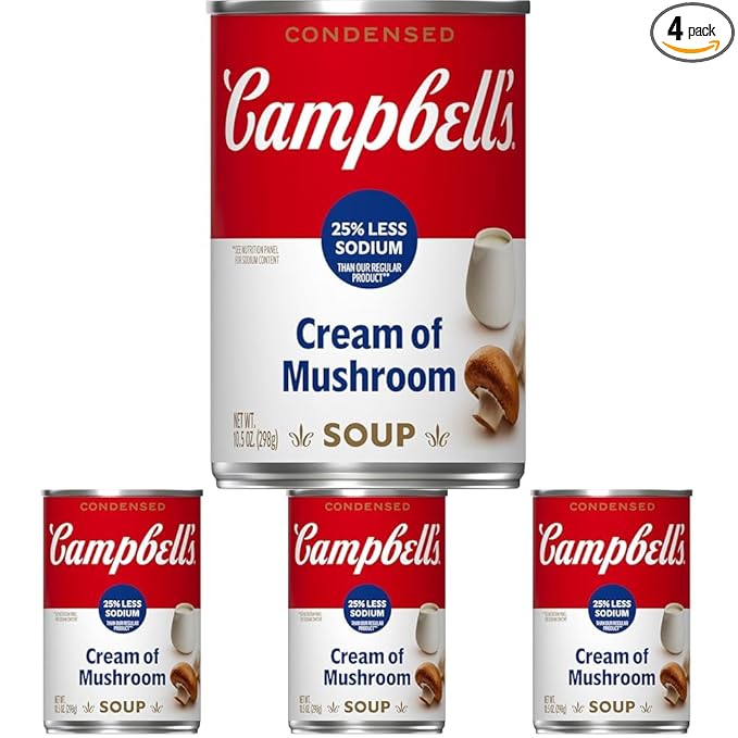 Campbell's Condensed 25% Less Sodium Cream of Mushroom Soup, 10.5 oz Can (Pack of 4)
