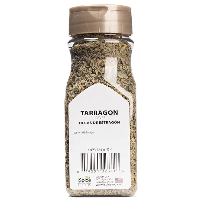 iSpice Premium Tarragon Leaves| All Natural Sundried Green French Herbs | Perfect for Chicken, Fish, Soup And Egg Dishes | 1.42oz (40g)
