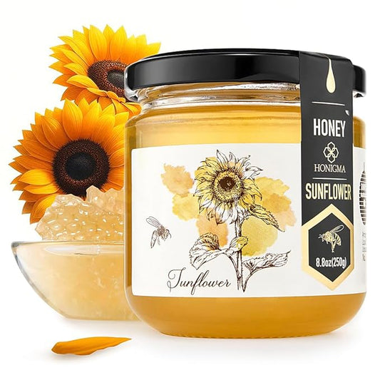 HONIGMA® Raw Sunflowers Honey | Exquisite Taste | 100% Pure | Unpasteurized | Unfiltered | Partially crystallized | 250g/8.8oz
