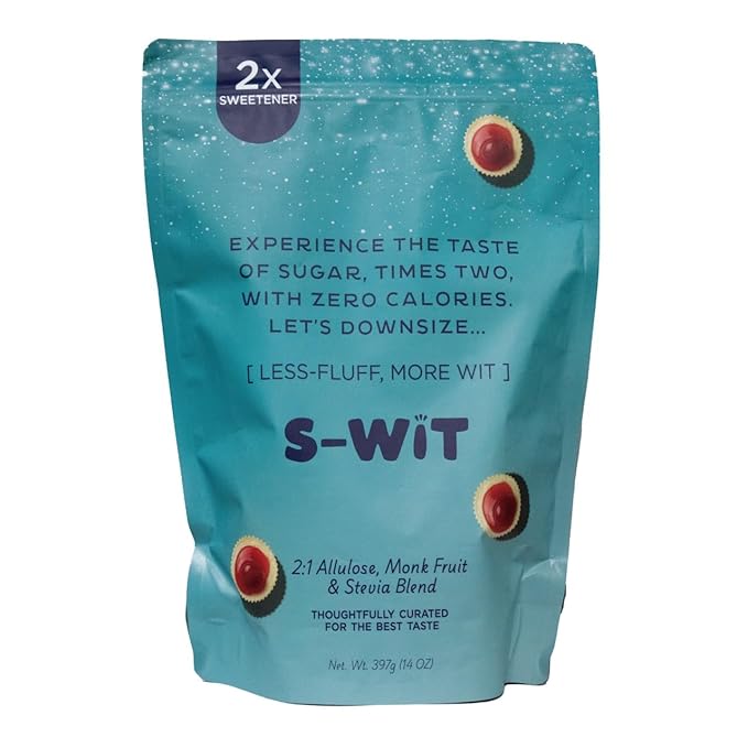 S-wit - Allulose, Monk Fruit & Stevia Blend, 2X Sugar Replacement, Natural Sweetener, Zero-Calorie, Keto-Friendly, Diabetic-Friendly, Perfect for Baking, Coffee, Tea, and Everyday Use, Sugar-Free (Single Pack, Allulose, Monk Fruit & Stevia Blend)