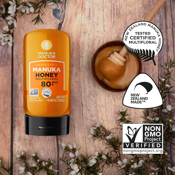 MANUKA DOCTOR - MGO 80+ SQUEEZY Manuka Honey Value Bundle, 3 Squeeze Bottles, Multifloral 100% Pure New Zealand Honey. Certified. Guaranteed. RAW. Non-GMO (10.58 oz) 3 Pack