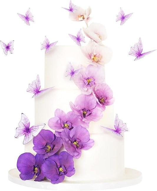30pcs Purple Mixed Size Lively 3D Waterproof Butterfly Cupcake Topper for Girls Women's Happy Birthday Wedding Party Cake Wall Party Food Decorations