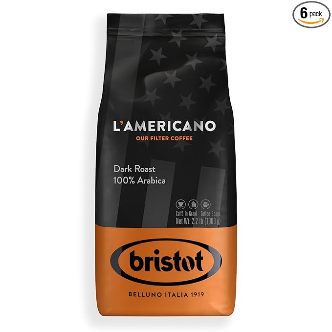Bristot L?˜americano Filter Coffee | Italian Coffee Beans | 100% Arabica | Dark Roast | 2.2lbs/1kg - 6 Bags