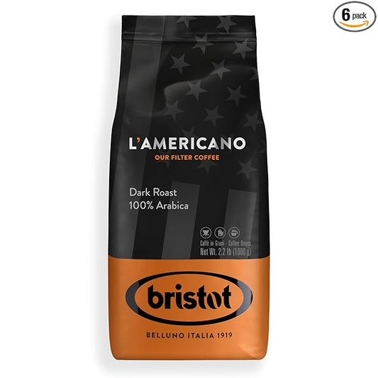 Bristot L?˜americano Filter Coffee | Italian Coffee Beans | 100% Arabica | Dark Roast | 2.2lbs/1kg - 6 Bags