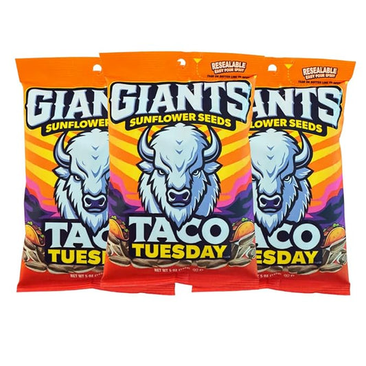 GIANTS Taco Tuesday Sunflower Seeds - Sunflower Seeds to Eat, High Protein Snack, Zesty Taco Seasoning, Source of Vitamin E & Fiber Content - 5 oz Resealable Bags (Pack of 3)