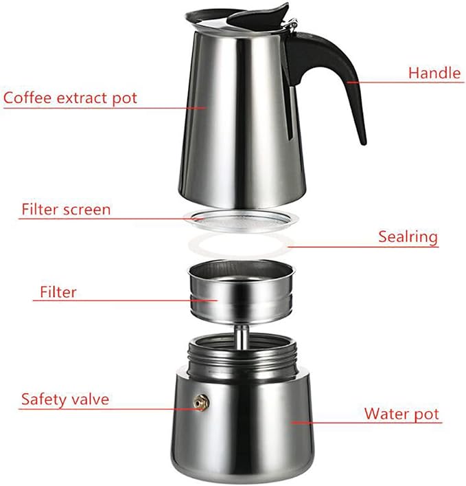 Stovetop Coffee Maker, 6 Cup Stainless Steel Moka Pot Espresso Maker Coffee Pot with Electric Stove, 500W Stovetop Espresso Machine Italian Espresso Maker for Home Bar Office