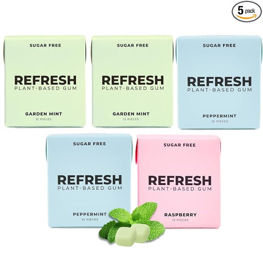 Refresh Gum Fruit Variety Pack – Xylitol, Sugar Free Chewing Gum, Natural Flavor & Organic Ingredients – Long Lasting, Plant-Based, Non-GMO – 12 Pieces, 5 Pack (12 Count (Pack of 5), Variety Pack)