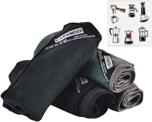 CAFEMASY Barista Towels Espresso Bar Accessories 4 Pack Soft Absorbent Non-Abrasive Micro Cleaning Cloth for Barista to Clean Steam Wand Coffee or Espresso Machine