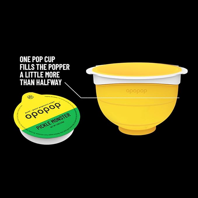 Opopop Microwave Popcorn - Pop Cups Pickle Monster 6-Pack, Non-GMO Gourmet Popcorn Kernels & Popcorn Flavoring, Gluten Free Snacks, Easy to Make and No Mess