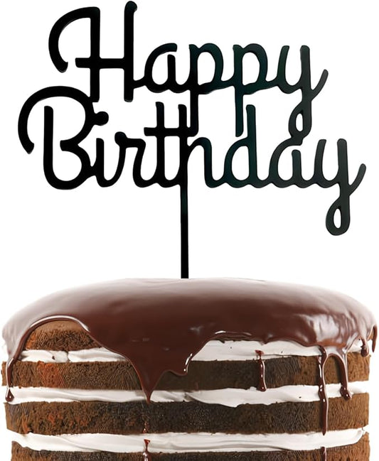 ZHENGYE Black Acrylic Happy Birthday Cake Topper Cupcake Topper Decoration for Baby Shower Birthday Cake Decoration Supplies(Black 16)