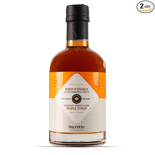 Surette Condiments 2 Pack Organic Maple Syrup 12.7 Fl Oz (375mL), Pure Amber Maple Syrup, Canadian Grade A, Gluten Free, Vegan, Kosher, Halal, Made in Canada (2)