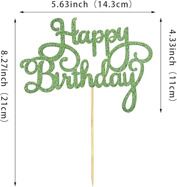 1 PCS Happy Birthday Cake Topper Glitter Anniversary Cake Picks Happy Birthday Cake Decorations for Baby Shower Celebrating Birthday Party Decorations Supplies Green