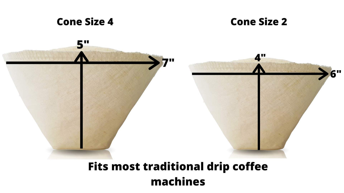 Cloth Reusable Cone Coffee Filter (Size #2) - Made in Canada of Hemp and Organic Cotton - Zero