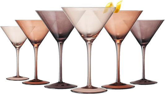 Venus Glasses Luxury Glassware - Set of 6 - Everyday, Holiday Gift Her, Mom, Wife, Girlfriend, Special Celebrations Drinkware, Christmas, Textured Glass, Brown Style Amber Colored - Martini Coupe 8oz
