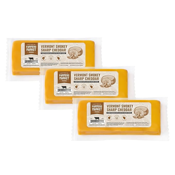Farmers Market, Gluten Free, Keto, Paleo, Low Sodium, Zero Sugar, Wisconsin Cheese Gift Sets, 3-Pack, Vermont Smokey Sharp Cheddar