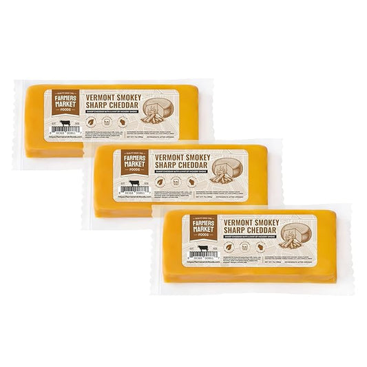 Farmers Market, Gluten Free, Keto, Paleo, Low Sodium, Zero Sugar, Wisconsin Cheese Gift Sets, 3-Pack, Vermont Smokey Sharp Cheddar
