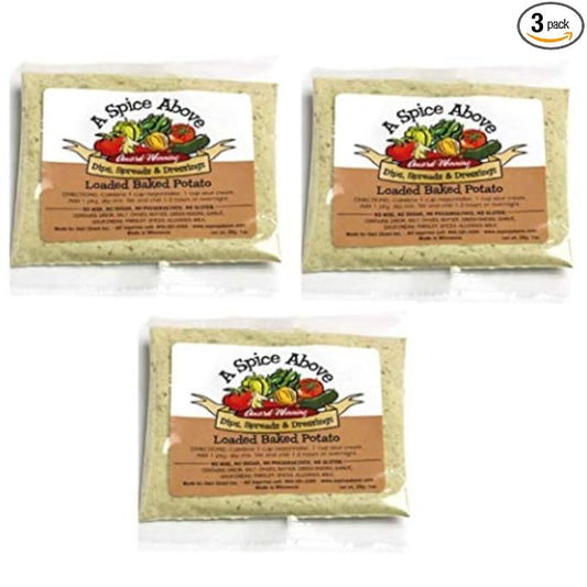 A Spice Above Dips, Spreads, and Dressing Mixed Seasonings Party Packets, 3 Pack (Loaded Baked Potato)