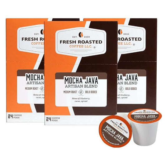 Fresh Roasted Coffee, Mocha Java, Medium Roast, 72 Pods for K Cup Brewers