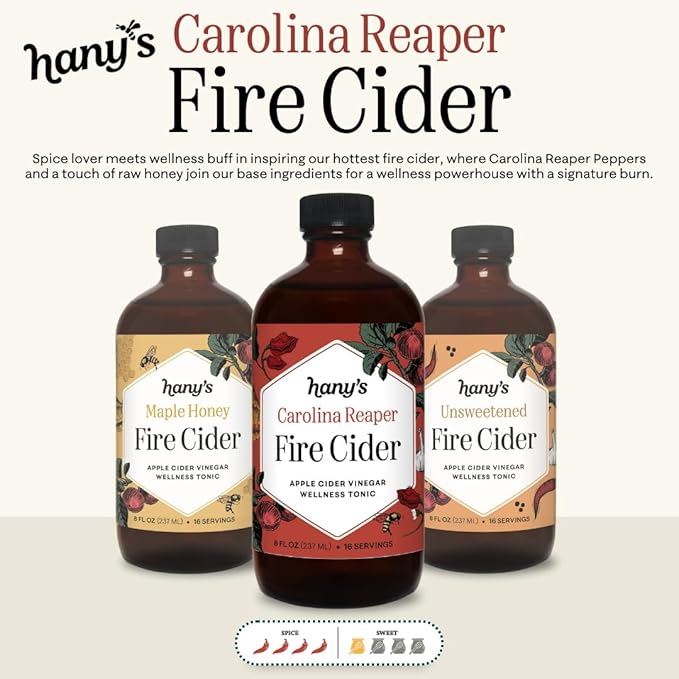 Hany's Harvest Carolina Reaper Fire Cider ??16 fl oz Glass Bottle | All-Natural, Small-Batch, Handcrafted, Non-GMO, Gluten-Free