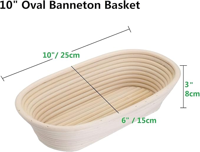 2 Pack 10 Inch Oval Bread Proofing Basket,Banneton Basket Bread Baking Bowl with Linen Liner Cloth, for Professional & Home Bakers Baking