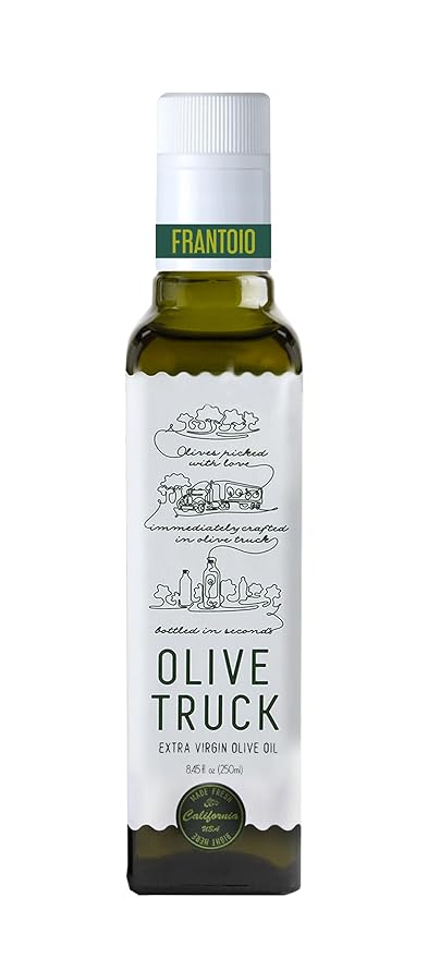 Olive Truck California Extra Virgin Olive Oil - Made from Early Harvest Olives, Authentic & Filtered, Glass Bottle, Cold-Pressed High Polyphenol Olive Oil - Frantoio (Italian) 8.45 fl oz (Pack of 1)