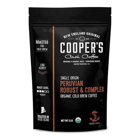 Organic Cold Brew Coffee Peru Reserve Single Origin Peruvian Coarsely Ground - 2 lb. Bag - Medium Roast