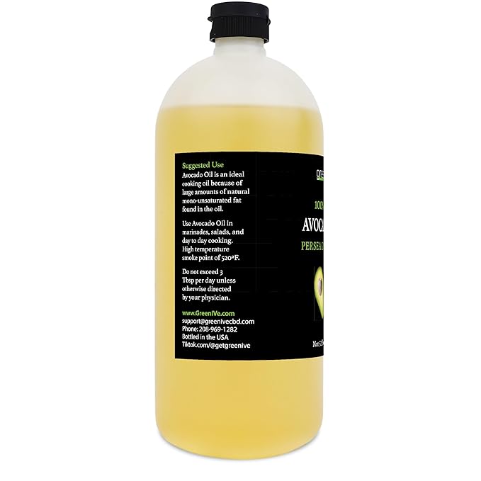 GreenIVe Avocado Oil Naturally Grown 100% Pure Natural without Additives, Clean, Cold Pressed, Non-GMO, Vegan: For Cooking, Frying, Baking and for Sauces, Dressings, Marinades, Salads (32 Ounce)