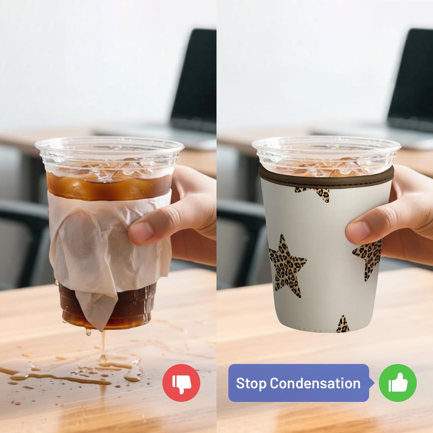 Puresora Iced Coffee Sleeve Reusable Cup Sleeves for Cold Drinks Neoprene Plastic Cup Covers for