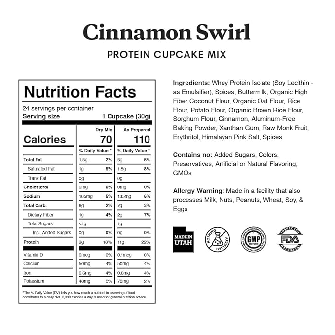 ProDough High Protein- Gluten Free Cupcake Mix, Low Carb, 13g of Protein per Cupcake, No Added Sugars, Keto Friendly, Makes 12, Healthy Dessert (Cinnamon Swirl)