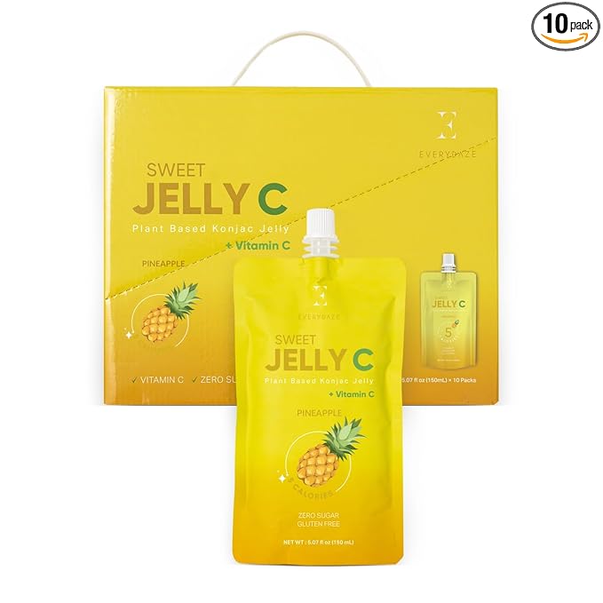 EVERYDAZE Sweet Jelly C Konjac Jelly | Vegan, Gluten Free, Sugar Free, Low Calorie | Healthy Drinkable Fruit Snack | 10 Pack Box Food Drink Pouch (Pineapple)
