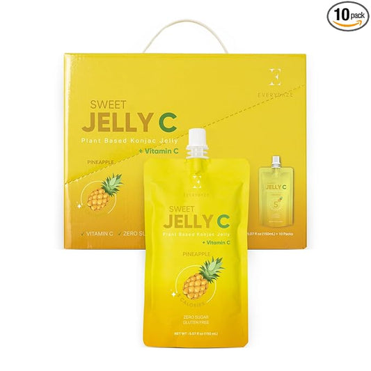 EVERYDAZE Sweet Jelly C Konjac Jelly | Vegan, Gluten Free, Sugar Free, Low Calorie | Healthy Drinkable Fruit Snack | 10 Pack Box Food Drink Pouch (Pineapple)