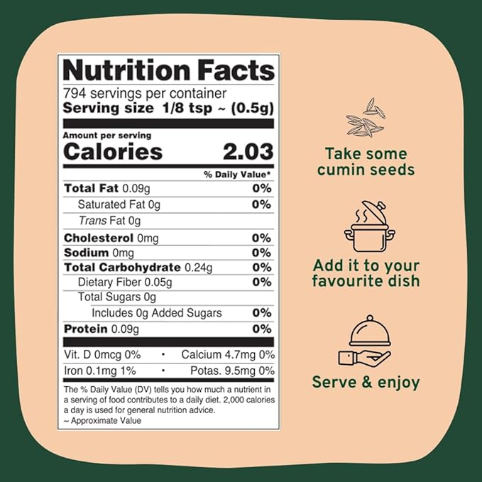 SPICE TRAIN Cumin Seeds (397g/14oz) Non GMO, Gluten Free, 100% Raw, Sourced from India, Excellent Flavor, Aromatic, For Tempering, Spice Blends and Seasonings, Packed in Resealable Ziplock Pouch