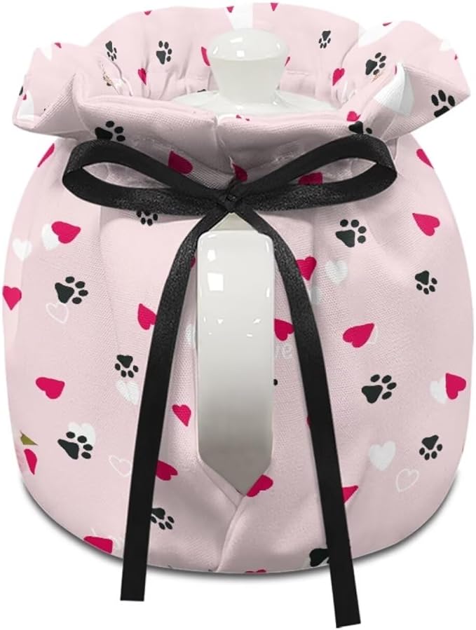 Cat Love Heart and Owl Kitchen Tea Pot Protector Cover Decorative Dust Proof Teapot Cover with Insulation Pad to Keep Tea Warm Sturdy Valentine's Day Decor for Home Kitchen