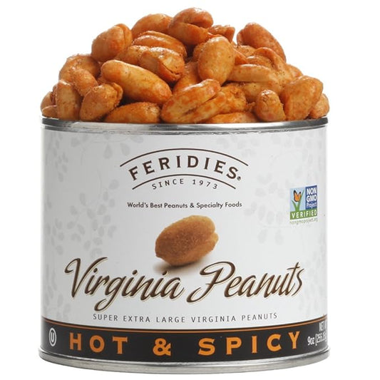 FERIDIES Hot and Spicy Extra Large Virginia Peanuts, 9 Oz Pack, All Natural, Gluten-Free, OU Kosher