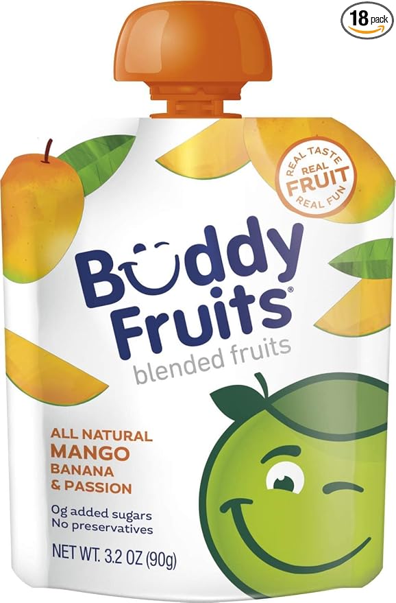 Buddy Fruits Snacks To Go Mango Unsweetened Applesauce 3.2oz Pouch (18pk) Gluten-Nut-Dairy-Preservatives-BPA Free, Non GMO, Kosher