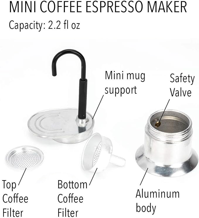 Topyond Moka Pot, Single Tube 1 Cup Espresso Maker, Aluminum Spout, Quick Brewing, Portable for Outdoor Camping and Travel, Italian Style Coffee