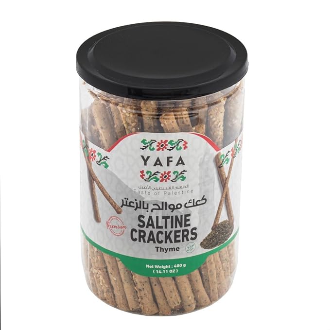 YAFA Saltines Crackers Premium ??Thyme Saltine Crackers - Saltine Crackers Organic -Taste of Palestine - Low Salt Crackers - Crackers Snack 400g (Thyme)