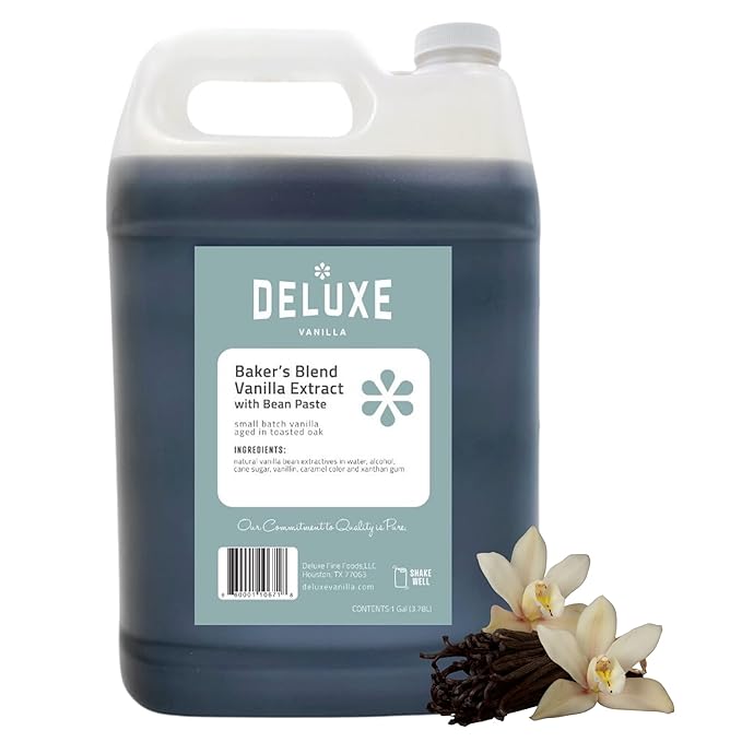 Deluxe Vanilla Vanilla Bean Paste Bulk 128 oz, Bakers Blend Vanilla Extract with Vanilla Bean Paste made with Real Vanilla Beans (1 Gallon) Substitute for Pure Vanilla Extract
