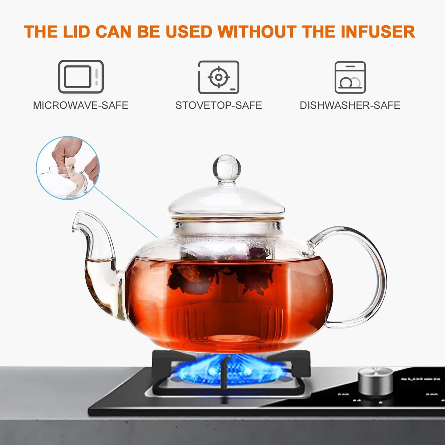 CNGLASS Glass Teapot Stovetop Safe,Clear Teapot with Removable Infuser 20.3 oz,Loose Leaf and