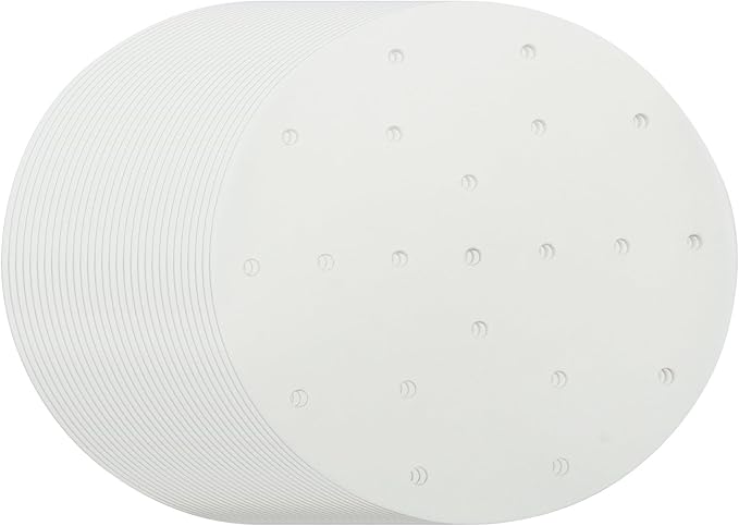 100 Pack 8 Inch Bamboo Steamer Liner - Round Air Fryer Parchment Paper with Holes - White Non Stick Steamer Paper for Air Fryer Basket, Oven, Microwave, Bamboos Steamer