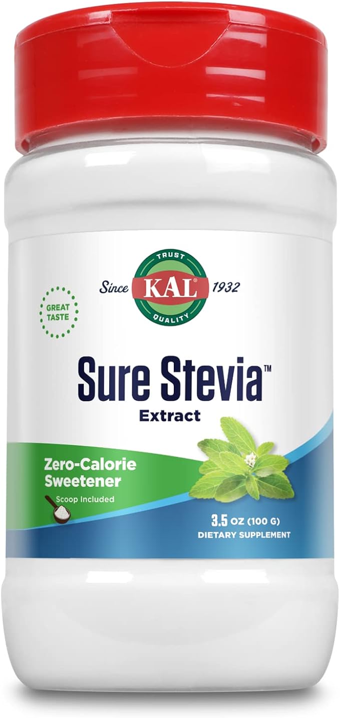 KAL Sure Stevia Extract Powder, Low Carb, Plant Based Stevia Sweetener, Great Taste, Zero Calories, Zero Sugar, Low Glycemic & Perfect for a Keto Diet, 60-Day Guarantee, Approx. 1820 Servings, 3.5oz