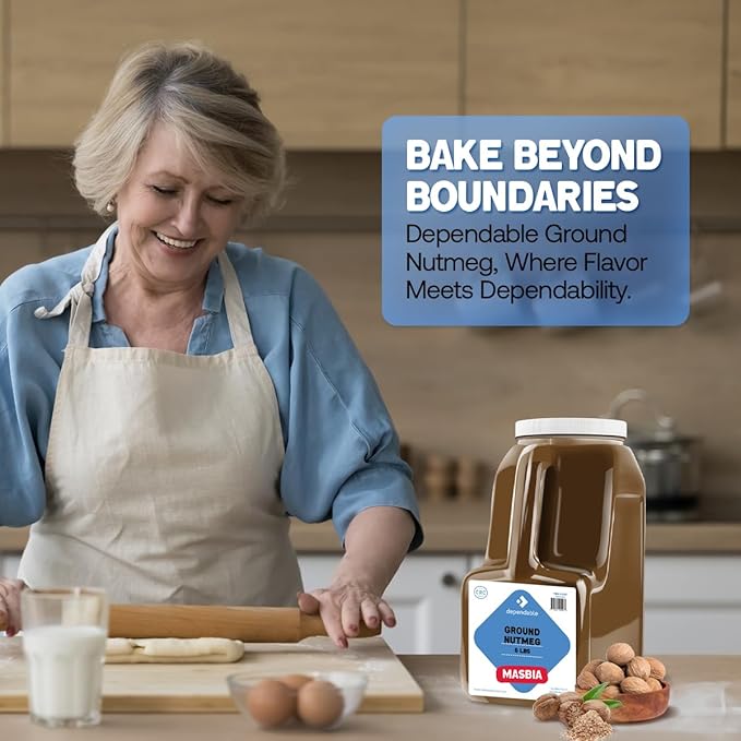 Dependable Foods Ground Nutmeg – 6 Lb. Bulk Jar - Non-GMO, Kosher, Salt-Free, Allergen-Free Seasoning | Exquisite Spice Fusion