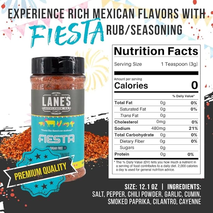 Lane's Fiesta Taco Seasoning Mix, All-Natural Keto Taco Seasoning, Chicken Taco Seasoning Mild, No MSG, Gluten Free Taco Seasoning Mix, 12.1 Oz