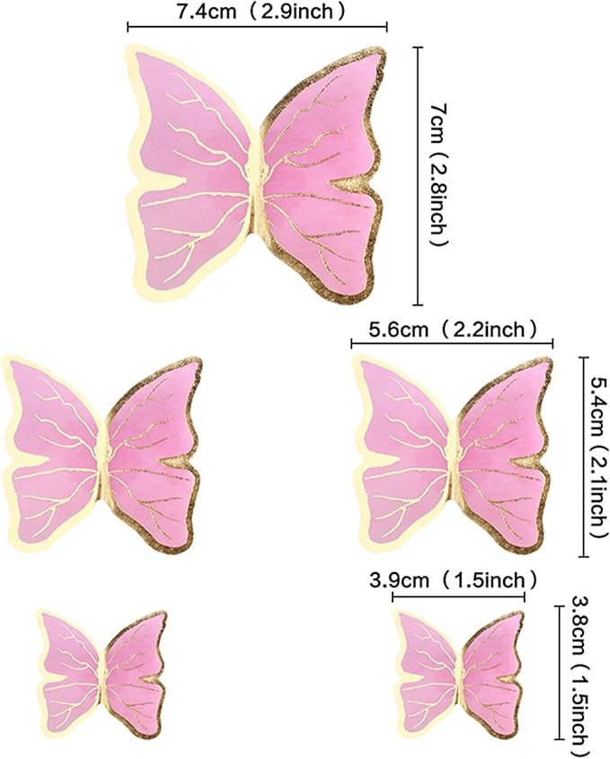 30PCS Butterfly Cake Toppers 3D Purple Gold Butterfly Cupcake Toppers Birthday Party Cake Decorations Supplies for Anniversary Wedding Party Baby Shower Wall Decor