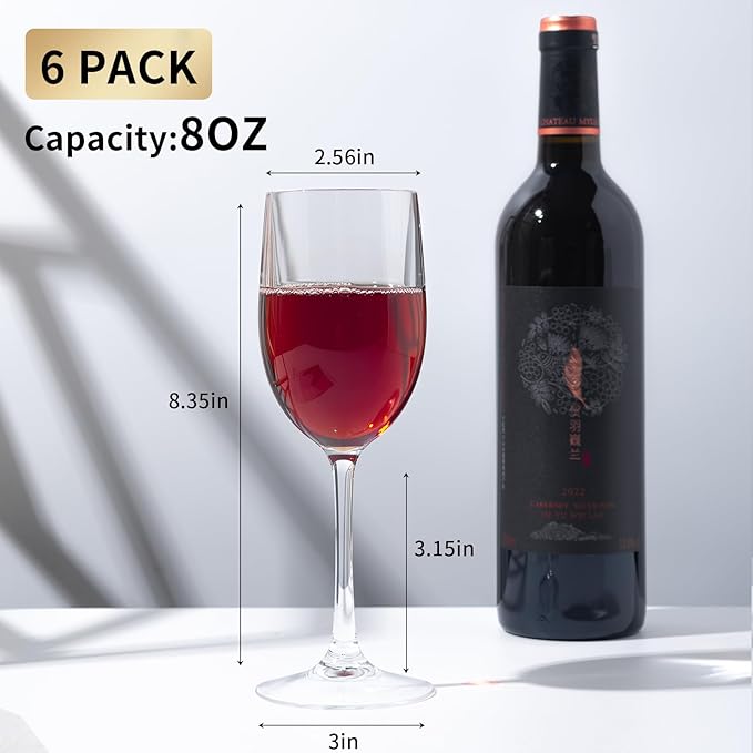 8-ounce Unbreakable Plastic Wine Cup, set of 6-clear, Red or White Wine Glass, Top Rack Dishwasher Safe, BPA Free (clear, Small)