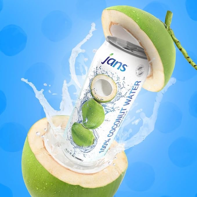Jans 100% Pure Coconut Water with Real Pulp (12-Pack 16.57 Fl Oz) - No Sugar Added, Non-GMO, Optimal Hydration Natural Electrolytes - Agua de Coco Pulpa Bulk