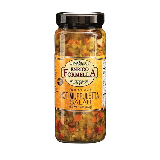Enrico Formella Hot Muffuletta Salad - Gluten Free Italian Olive Mix - New Orleans Style Sicilian Sandwich Spread, 16oz.